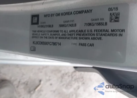 2015 Chevrolet Spark 1Lt Cvt z USA, uszkodzony, nr VIN KL8CD6S9XFC786714